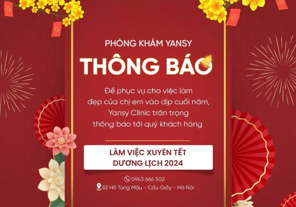 Thông báo: Yansy Clinic làm việc xuyên Tết Dương Lịch 01/01/2024